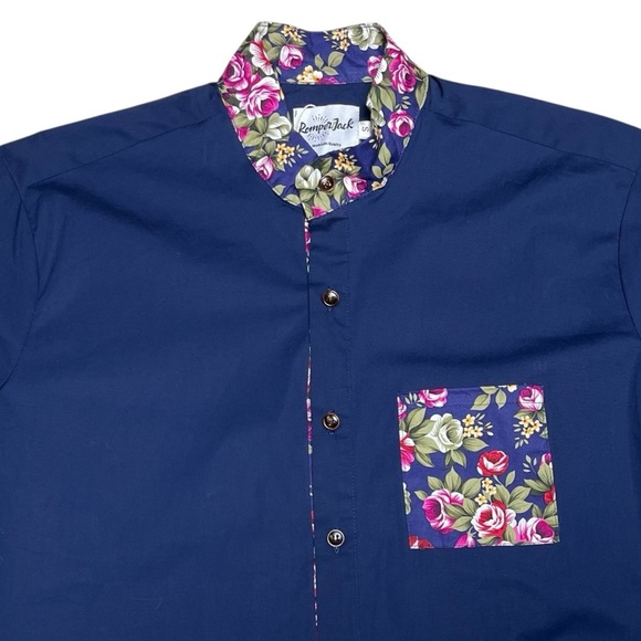 Romper Jack Men's Navy Blue Short Sleeve Utility Romper Size Small Floral Trim - Picture 2 of 8